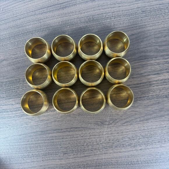 Set of Twelve Vintage Brass Ribbed Napkin Rings MidCentury Modern Gold Tone - Picture 1 of 3